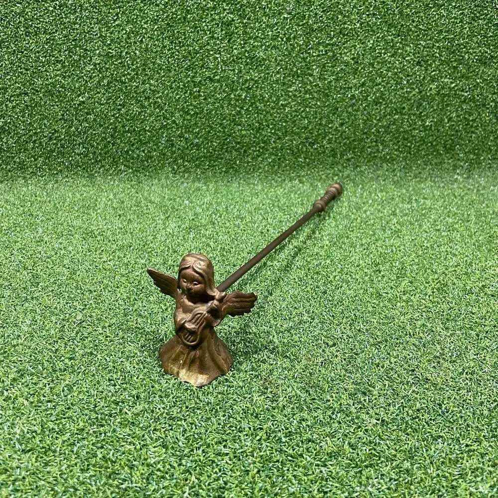 Vintage Solid Brass Angel Taper Candle Holder w/ Long Handle Cherub Harp